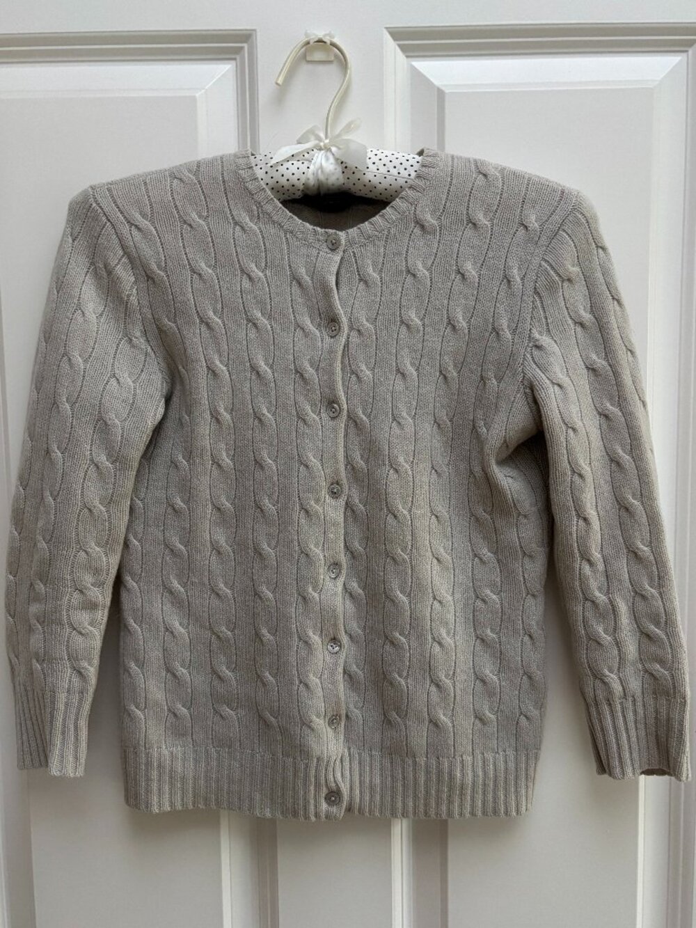 Women's Gray Cashmere Ralph Lauren Cable Knit Crew Neck Cardigan | Ralph Lauren